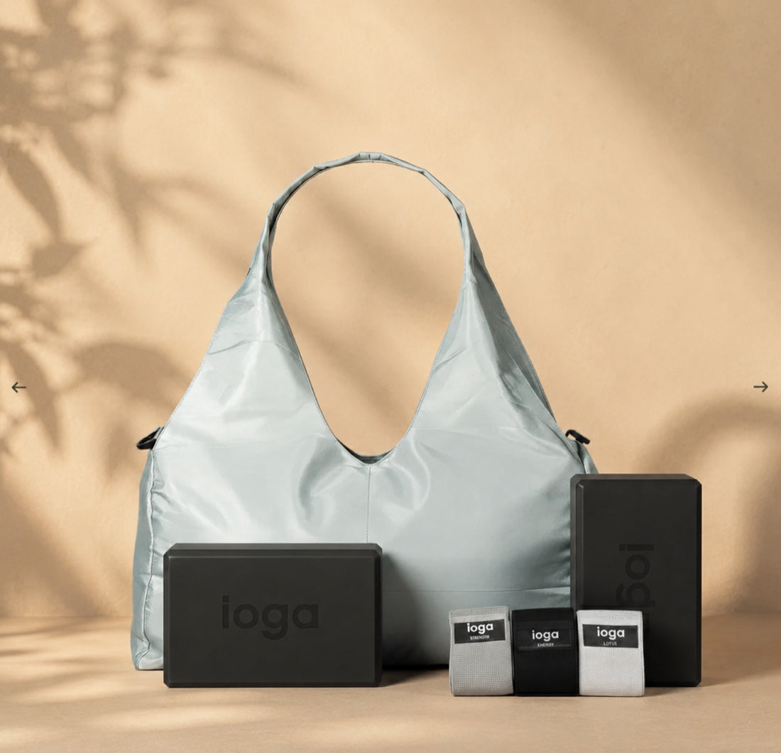 Kit de Accesorios de Yoga IOGA — 2 bloques de espuma, bolsa deportiva y bandas de resistencia