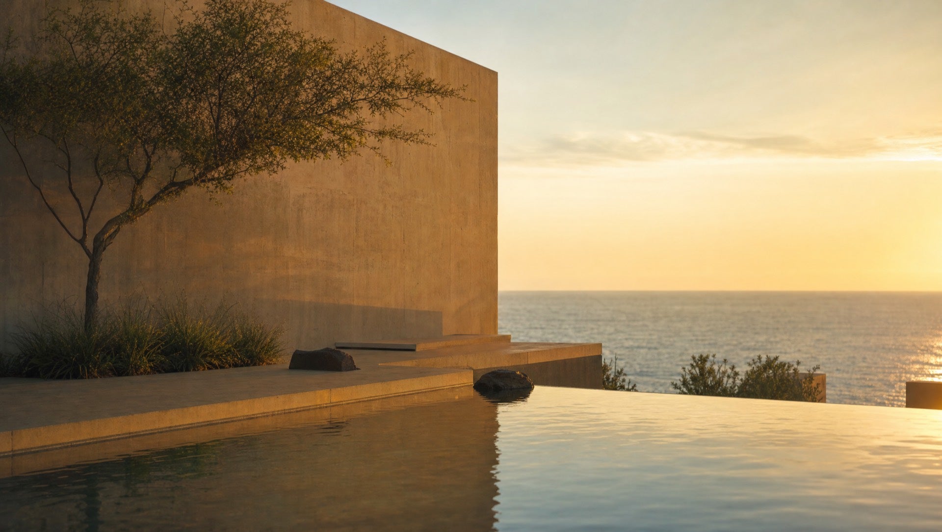Arquitectura Barragán frente al mar al atardecer